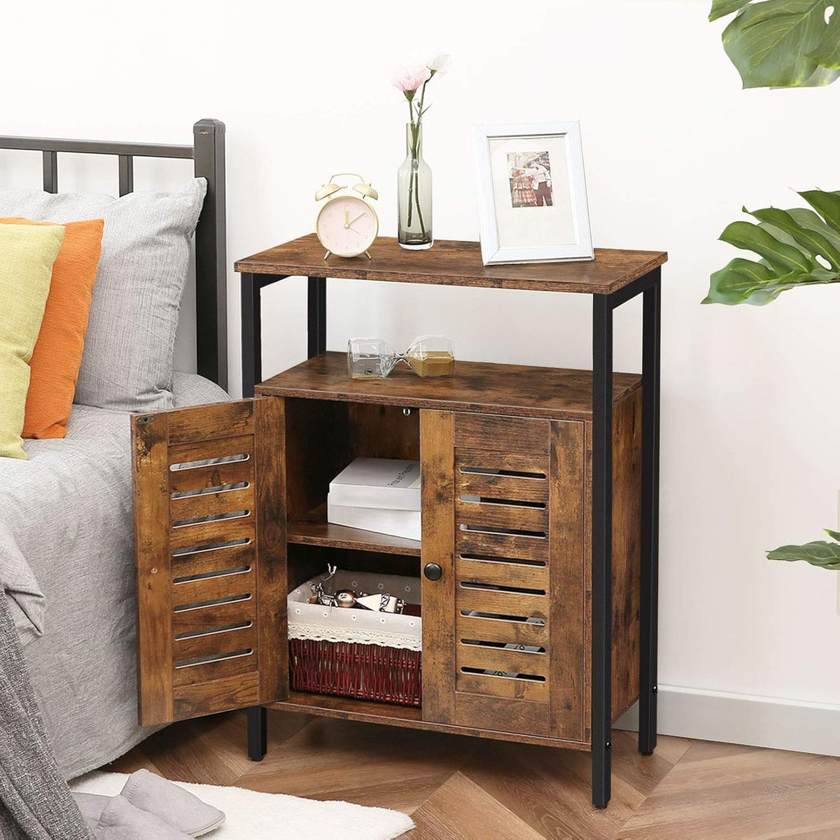 Rustic Brown Floor Storage Cabinet with Hidden Adjustable Shelf P33814