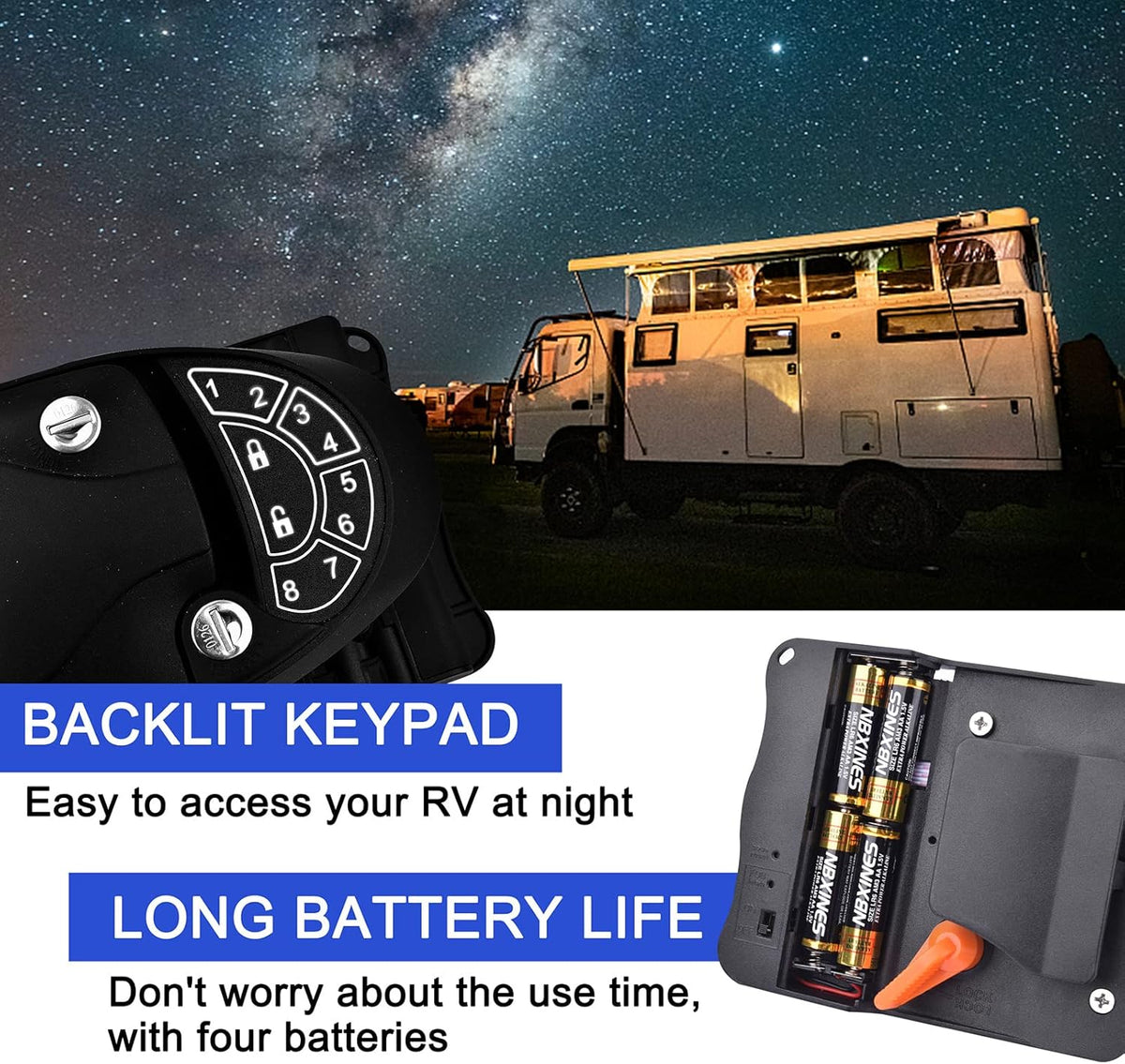 RV Keyless Entry Door Lock with Key Fobs and Backlit Keypad Q386
