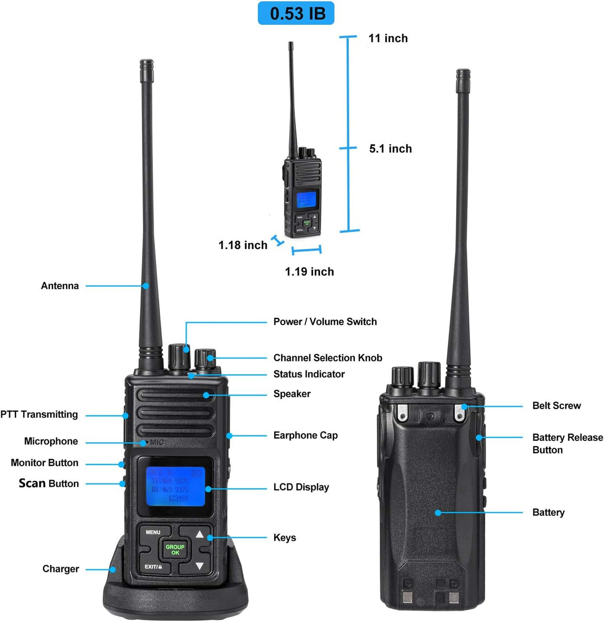 3 Packs Rechargeable UHF Hand-held Two Way Radios V6643