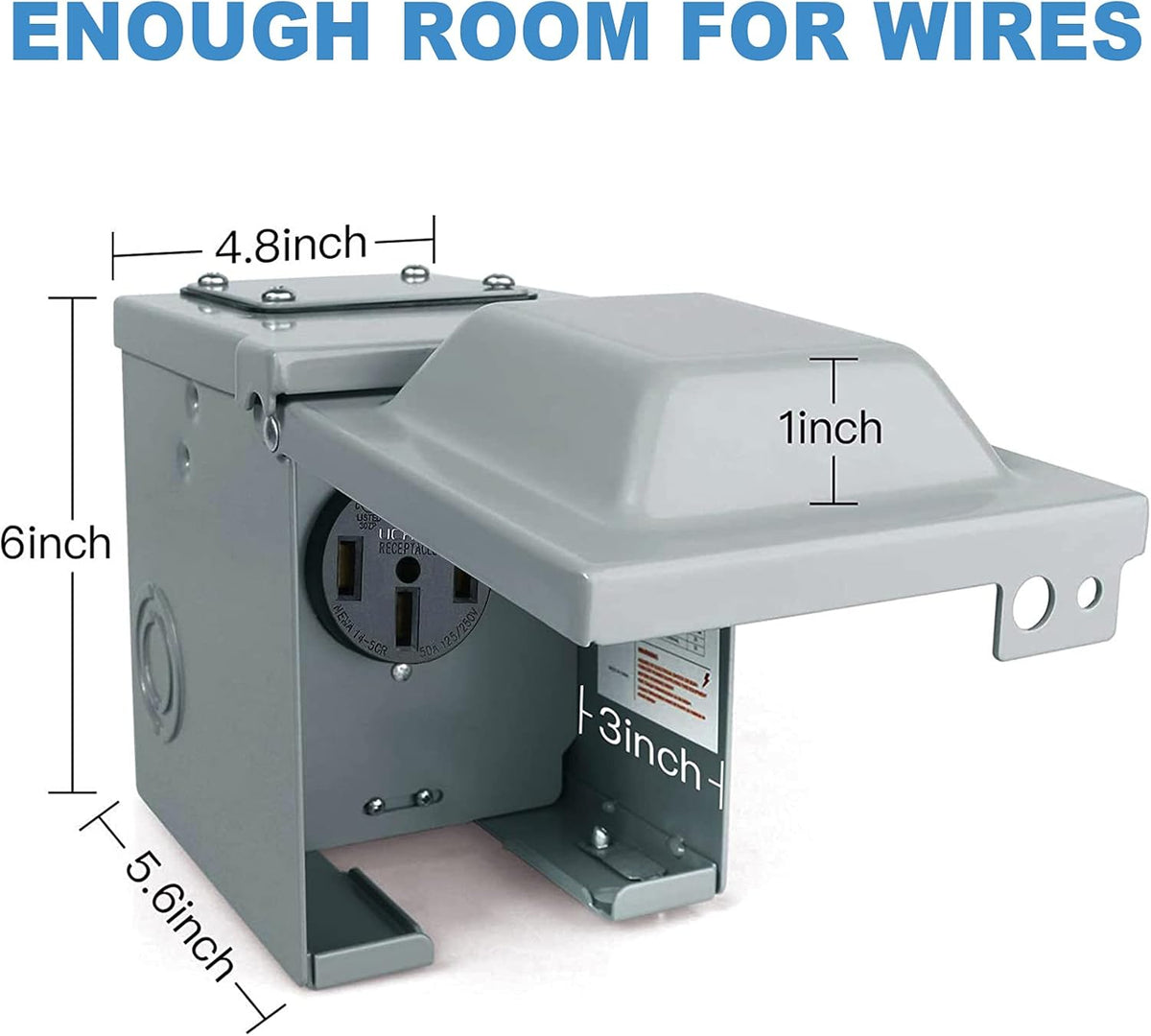 50 Amp 125/250 Volt NEMA 14-50R Weatherproof RV Power Outlet Box I88513
