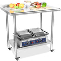 Stainless Steel Work Table with Casters, Backsplash, Adjustable Undershelf F609