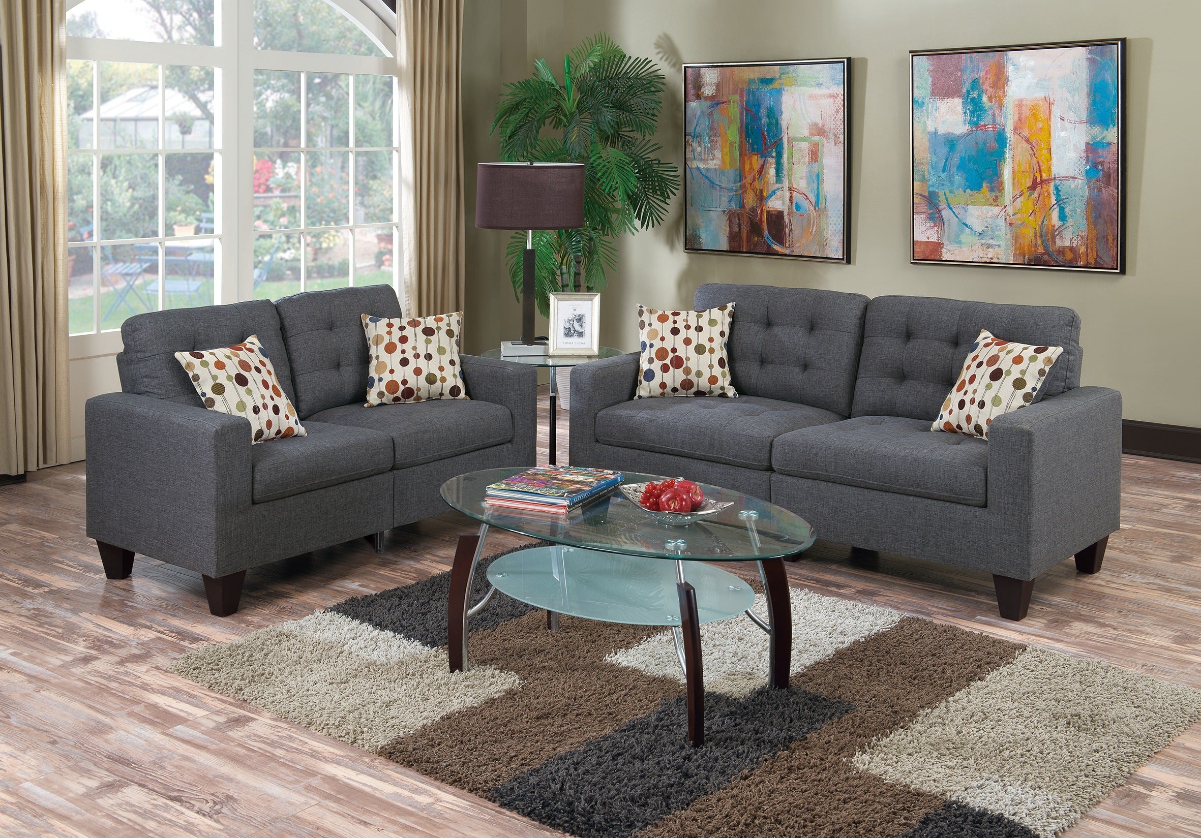 Tufted Sofa Set with Accent Pillows W844
