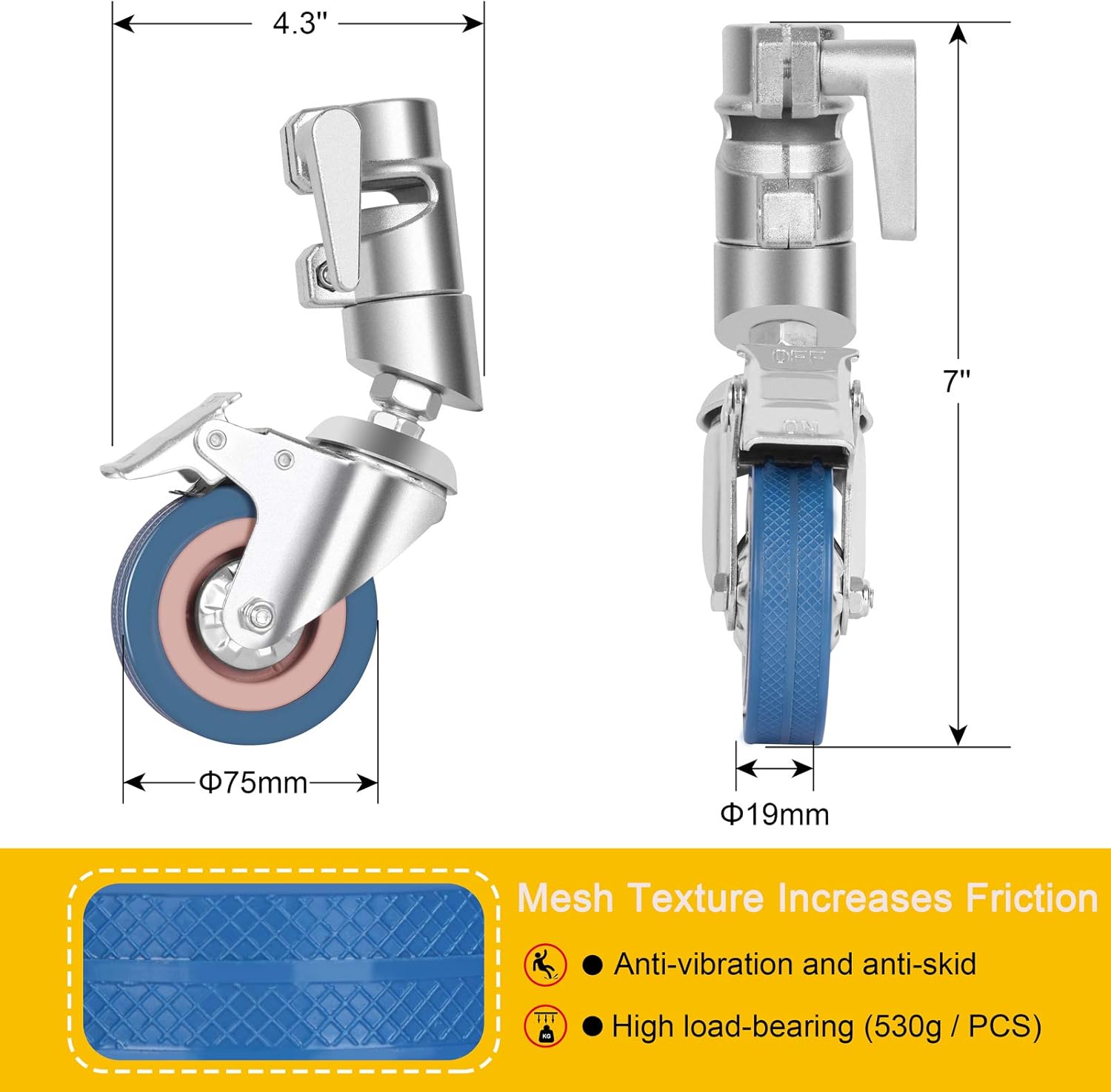 Swivel Caster Wheels Set with Brake for C Stand Q763