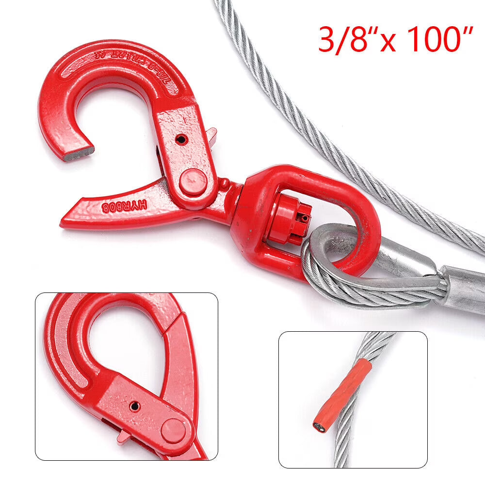 3/8" x 100" Steel Core Wire Rope Winch Cable with Swivel Hook I366285