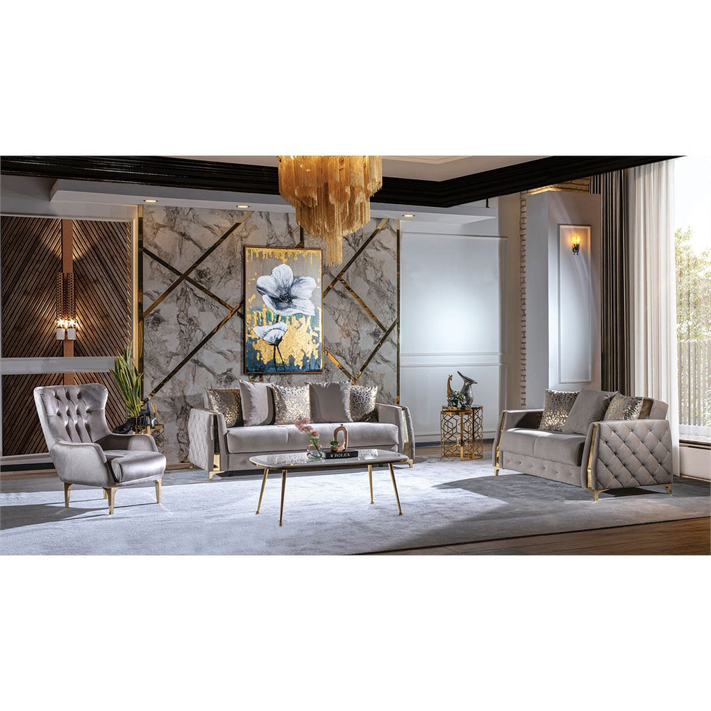Taupe Sofa with Wood and Under-seat Storage J265573