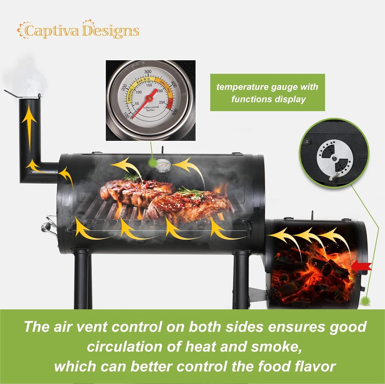 Heavy Duty Outdoor Offset Smoker with Extra Large Cooking Area R53413