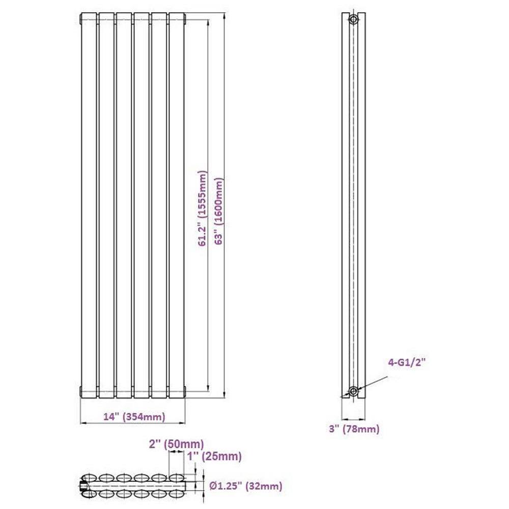 Double Panel Anthracite Vertical Radiator 63 Inches x 14 Inches D71940