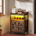 Rustic Brown Wine Bar Cabinet with Power Outlet and LED Lights P450