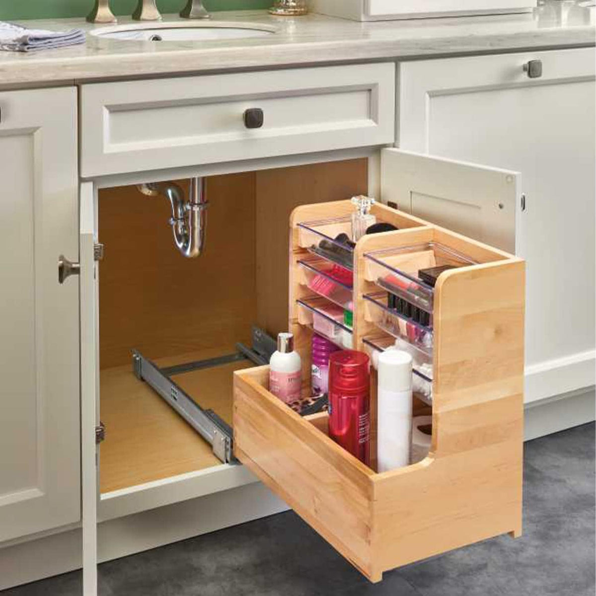 30 Inch Floor Mount L Shaped Wood Sink Vanity Cabinet with Soft Close Slides and Bins Z356934