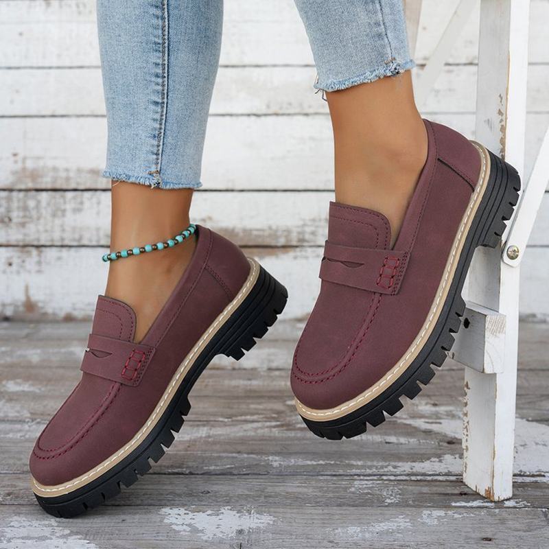 Women's Casual Matte Block-Heel Platform Shoes