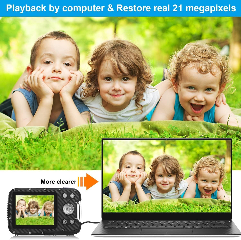 Waterproof Digital Camera 1080P 21MP HD Underwater Kids Camera with 2.8 LCD Screen 8X Digital Zoom Rechargeable Point and Shoot Camera A458