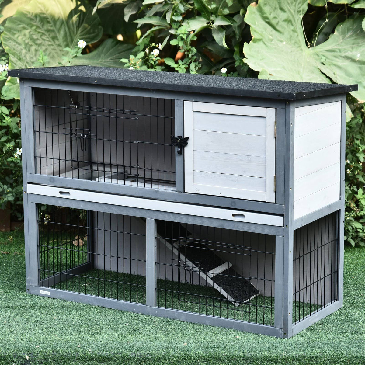 2-Tier Wooden Rabbit Hutch with Cage P95336