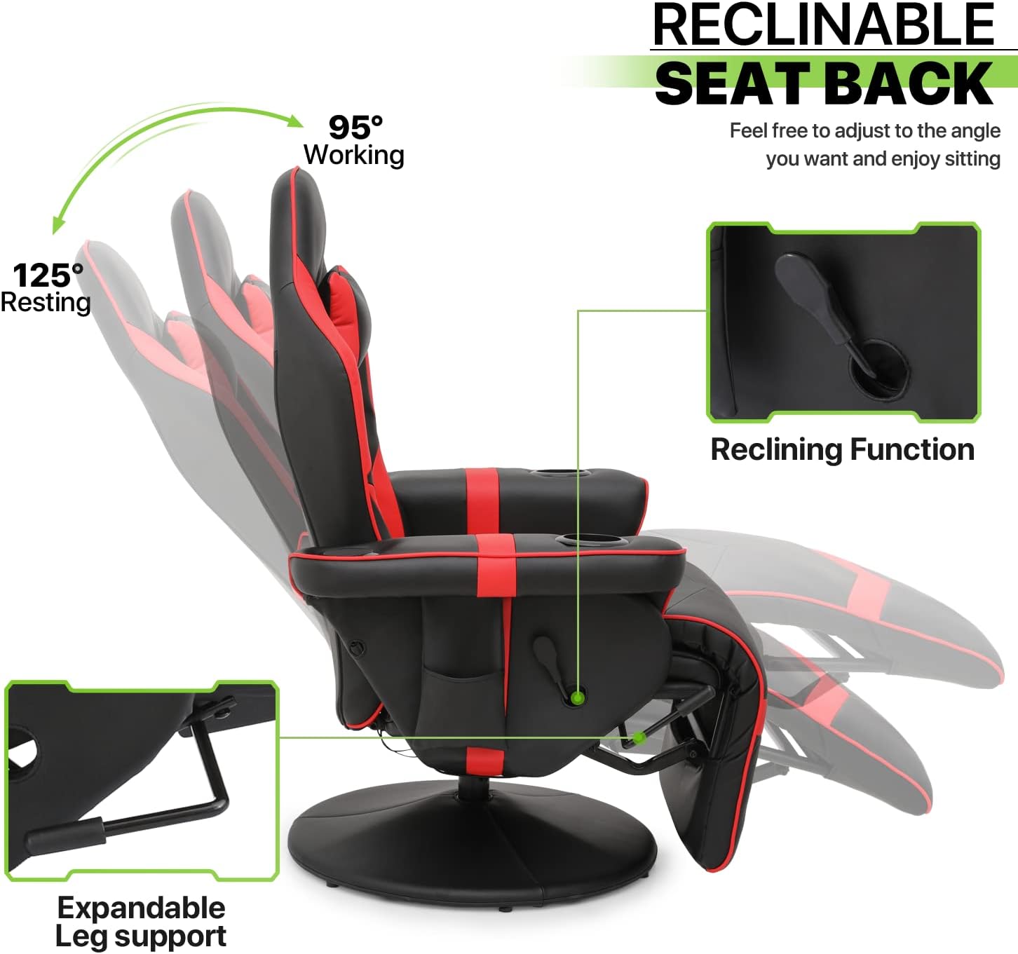 Red PU Leather 360° Swivel Recliner Massage Chair with Footrest B4399