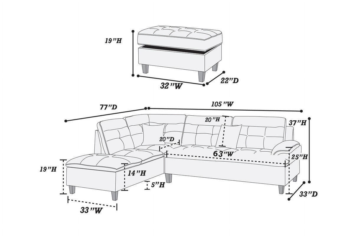 Black Fabric Sectional Sofa with Ottoman Q545