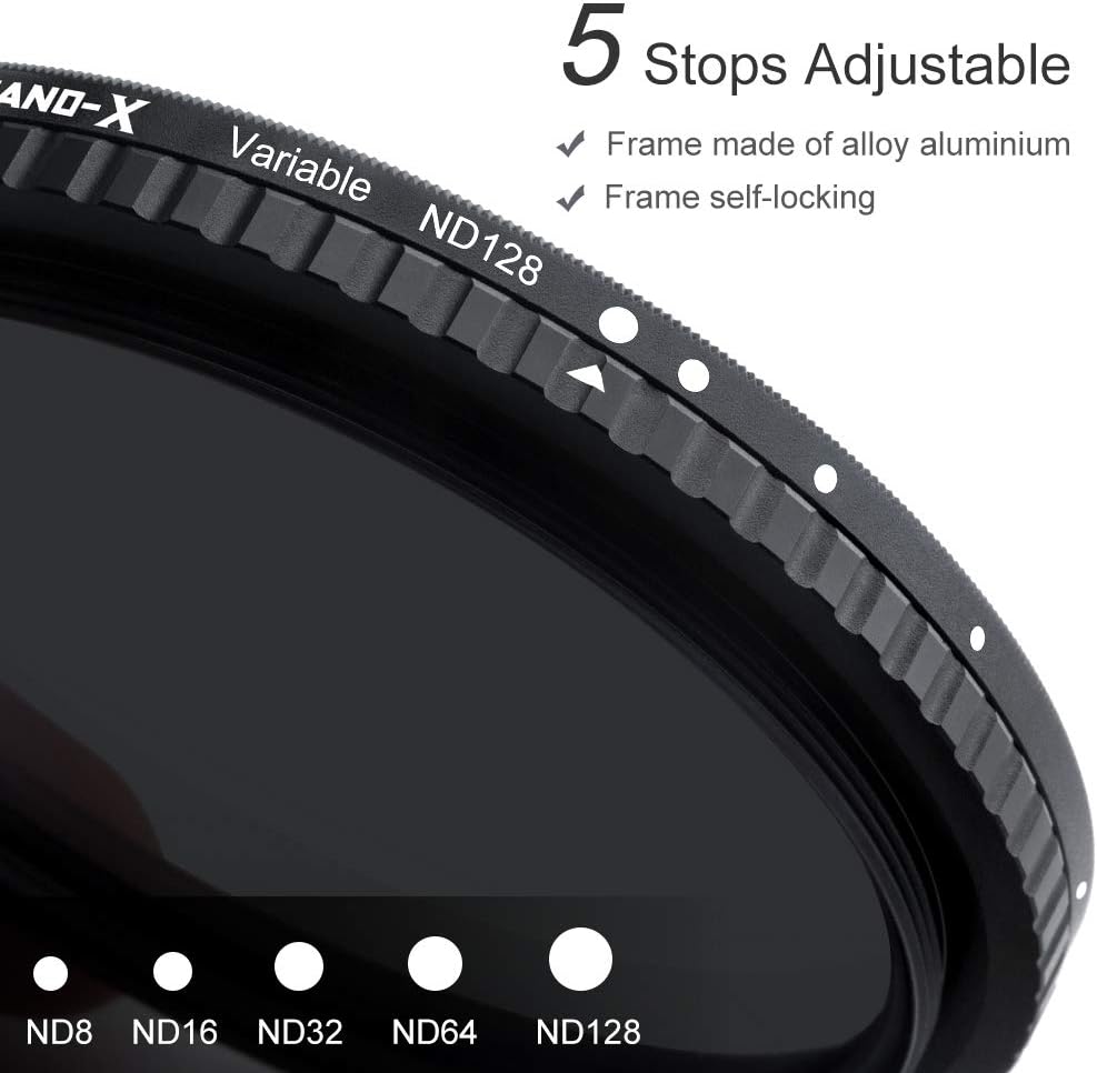 55mm Variable ND Filter ND8-ND128 (3-7 Stop) Hydrophobic VND Filter Pack of 2 B109