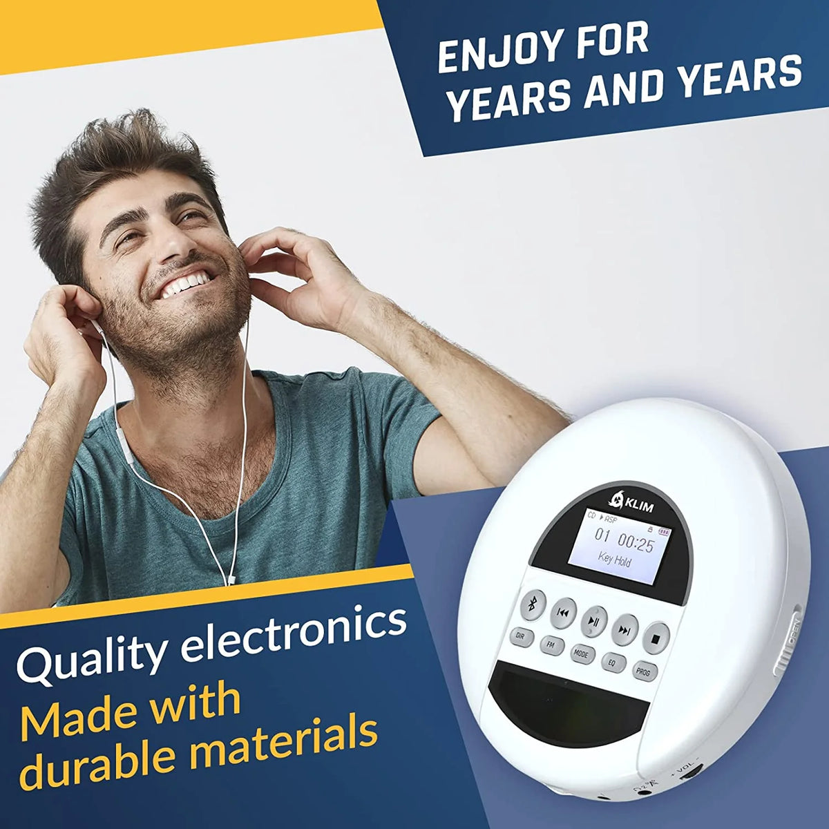 Portable CD Player with Bluetooth, White Y333