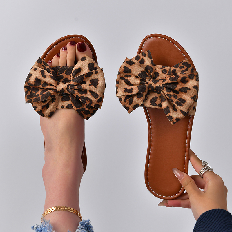 Women's Leopard-Print Bow Slippers