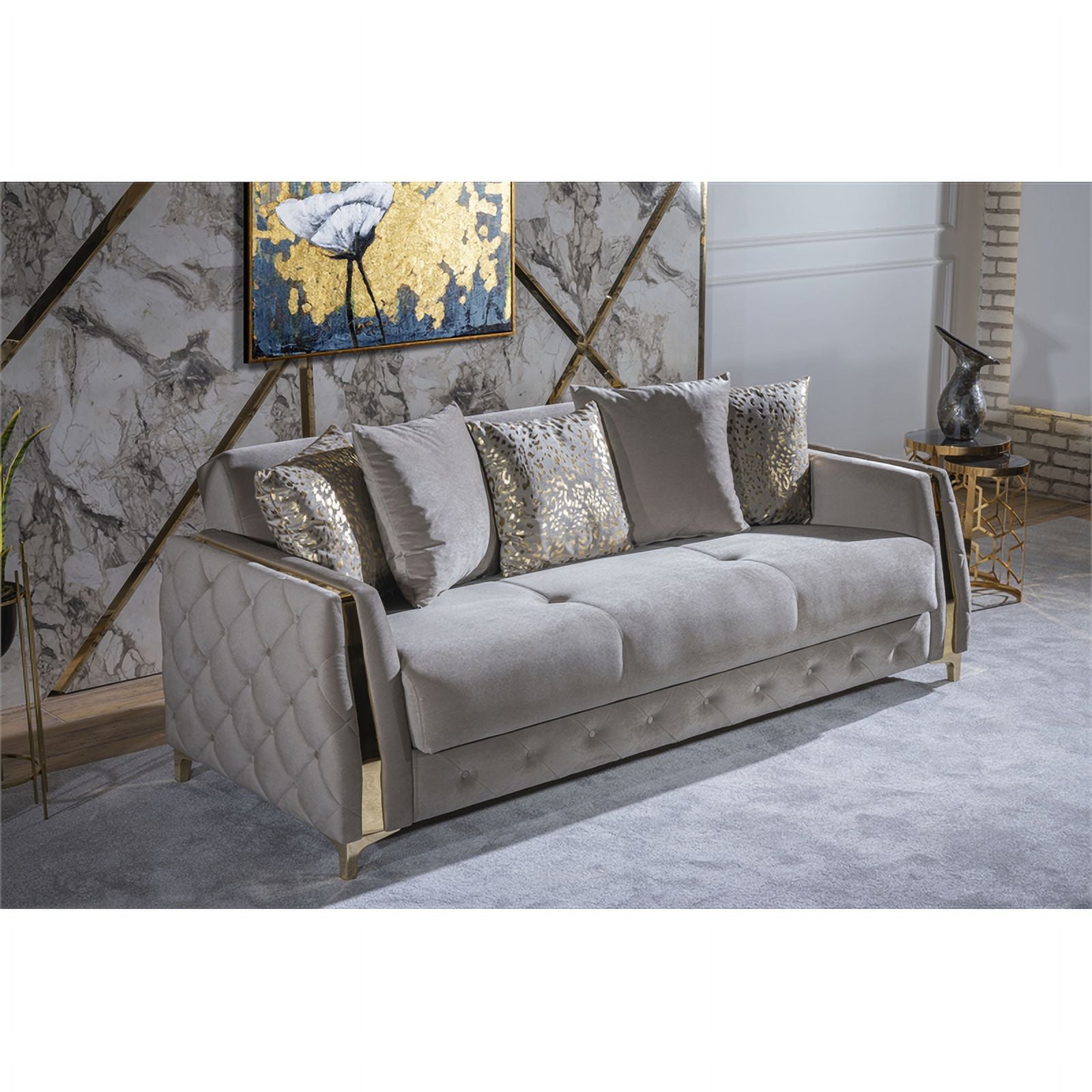 Taupe Sofa with Wood and Under-seat Storage J265573