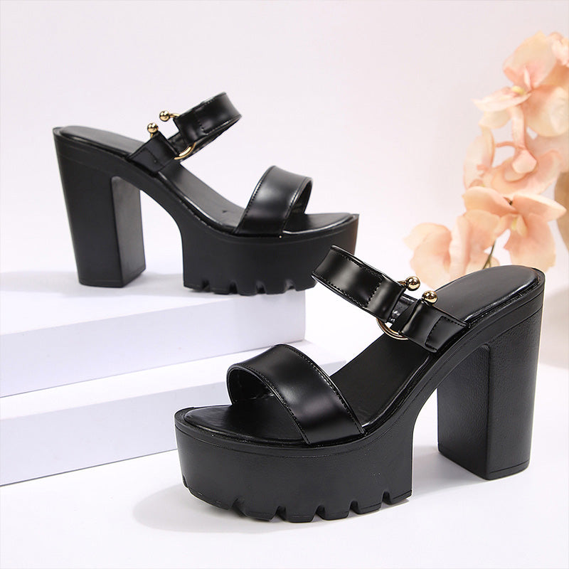 One-strap platform chunky heel high heels