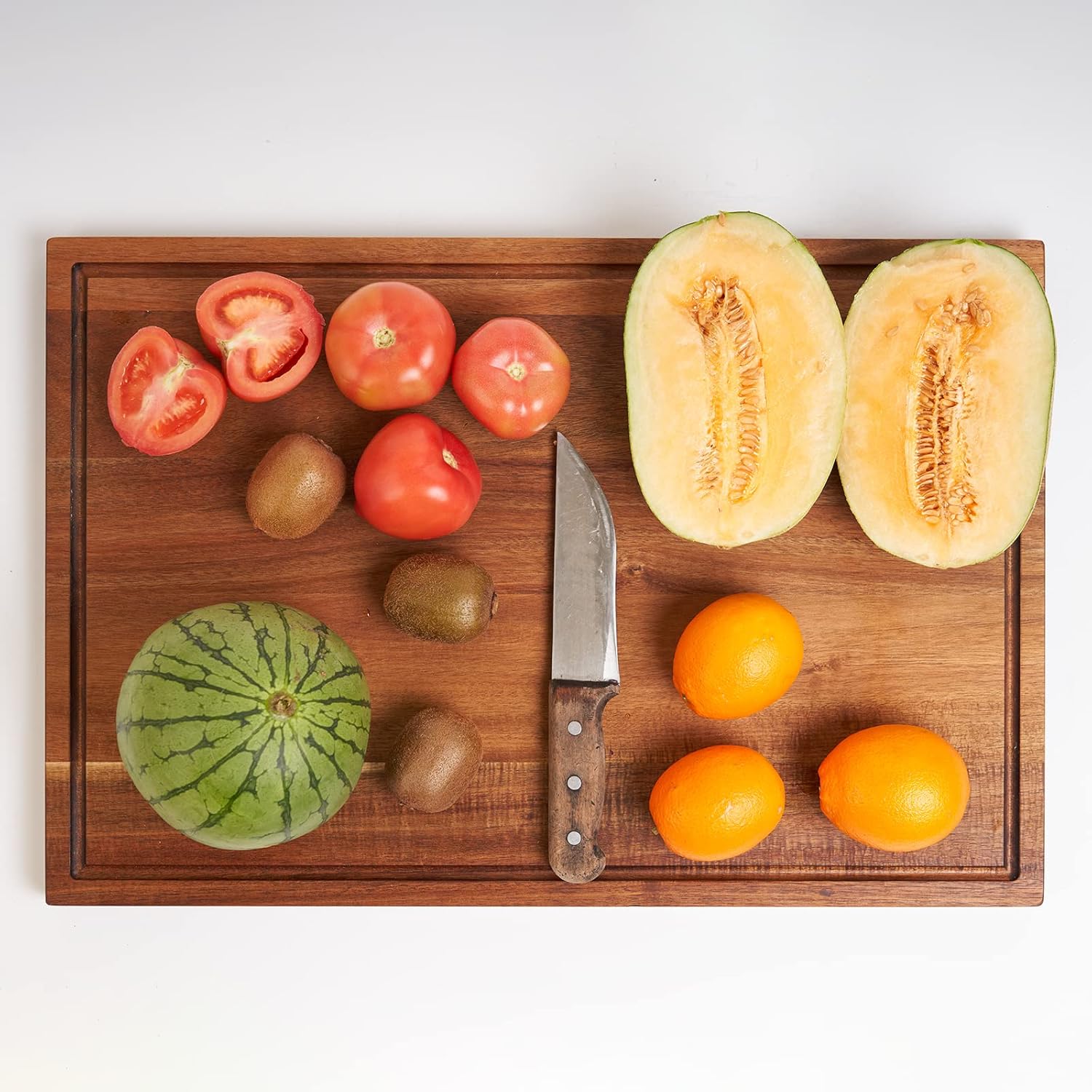 Acacia Wood Cutting Board with Juice Slot and Handle E894746