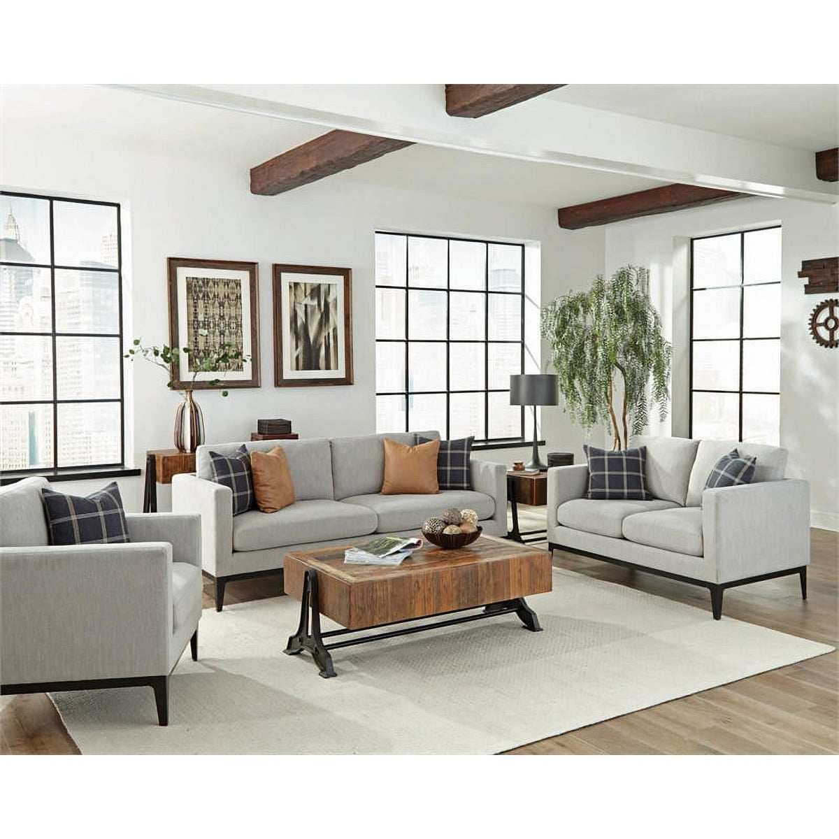 Light Gray 3-piece Fabric Living Room Set J943884