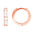14k Rose Pink Gold Cubic Zirconia Channel-set Huggie Hoop Earrings B9499