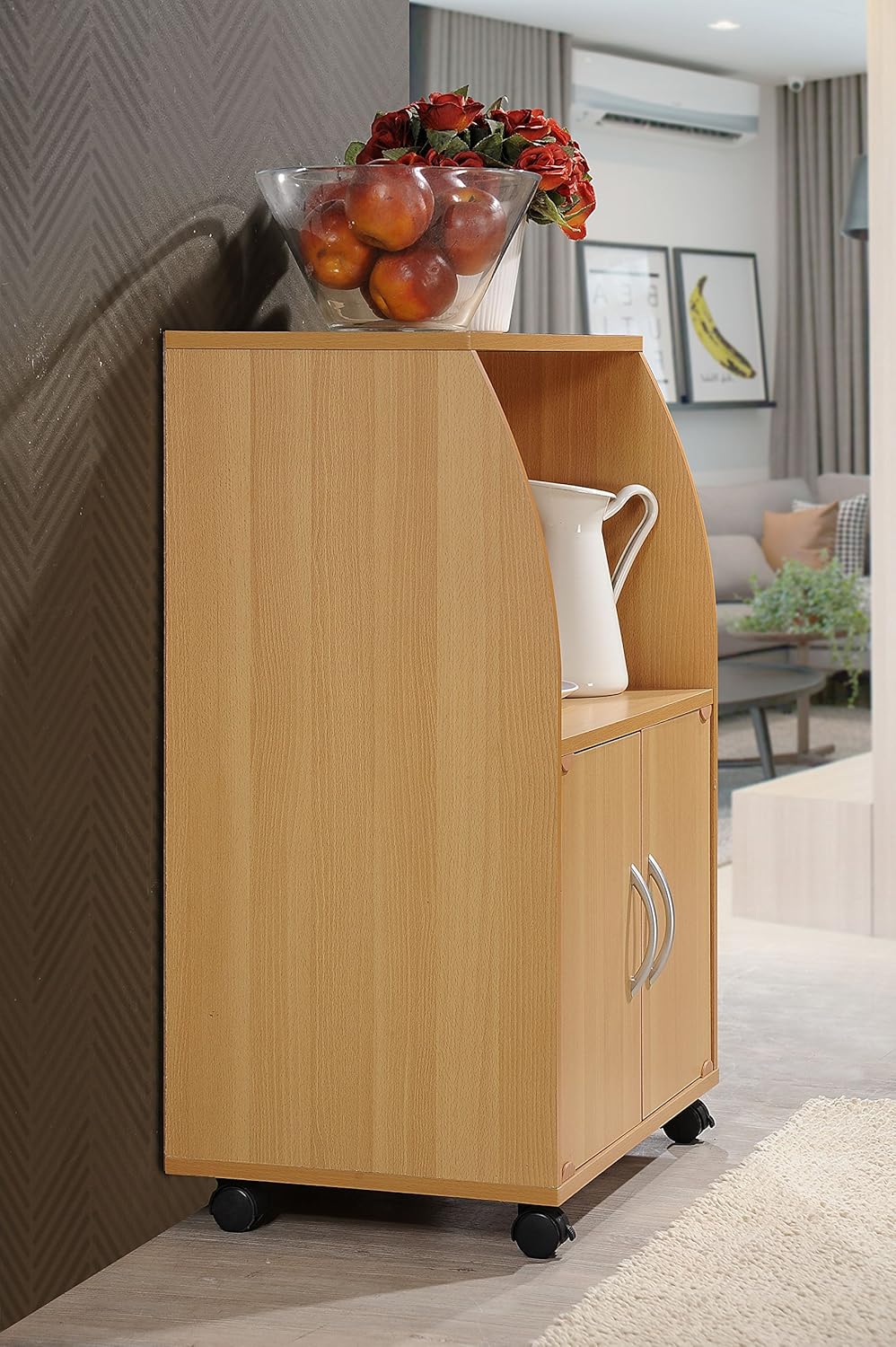 Beech Microwave Cart with Two Doors and Shelf J83658