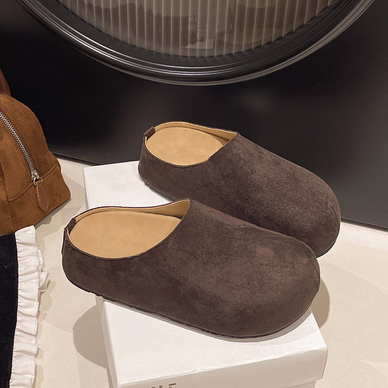 Retro-Chic Platform Suede Backless Slippers with Hidden Height-Increasing Feature