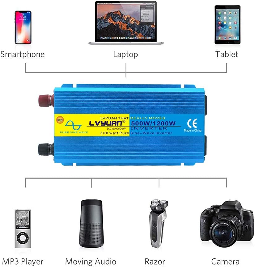 500W Pure Sine Wave Power Inverter 12V to 110V AC with USB Car Adapter Pack of 2 S946