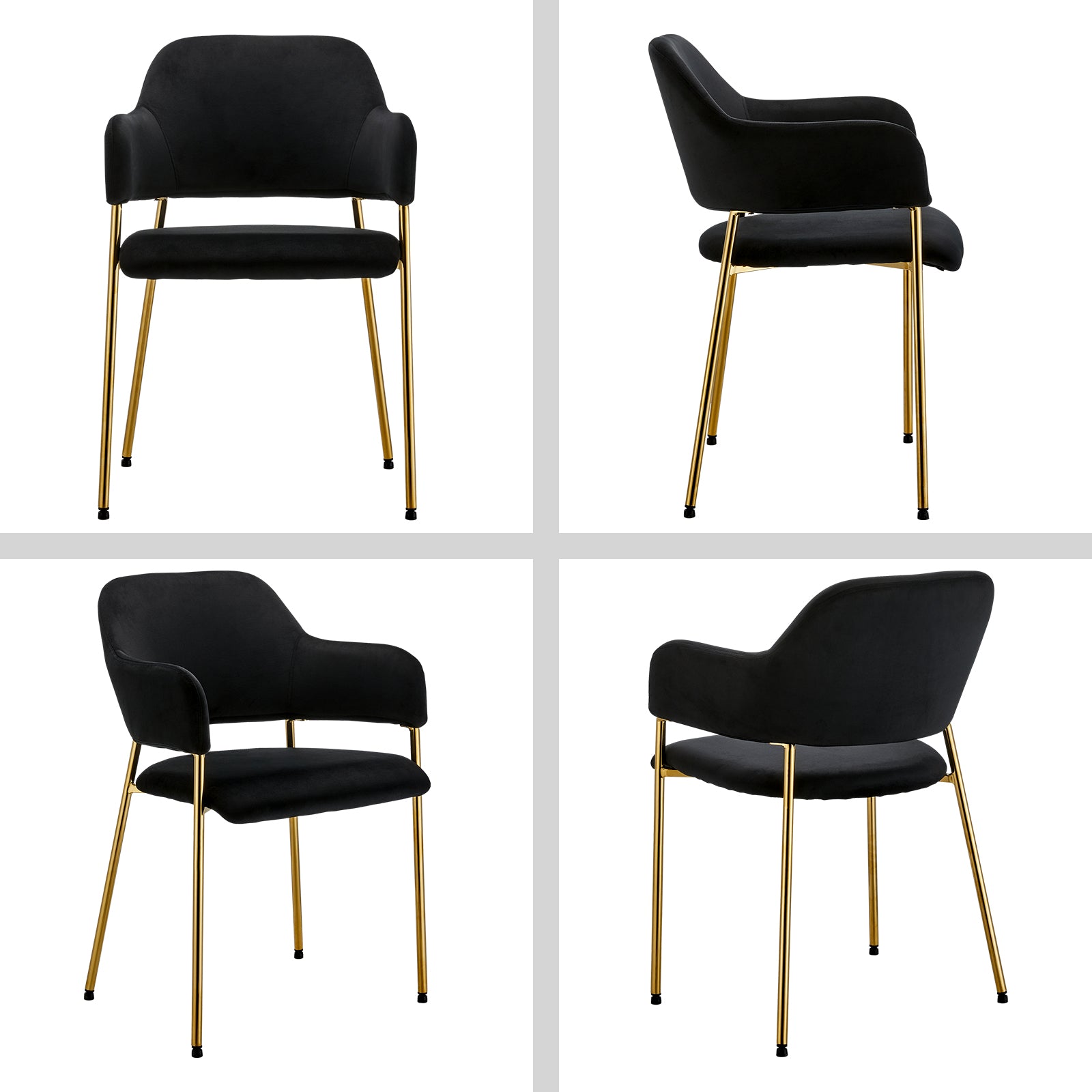 Black Velvet Dining Chairs Set of 2 with Armrest and Golden Chrome Legs S65711
