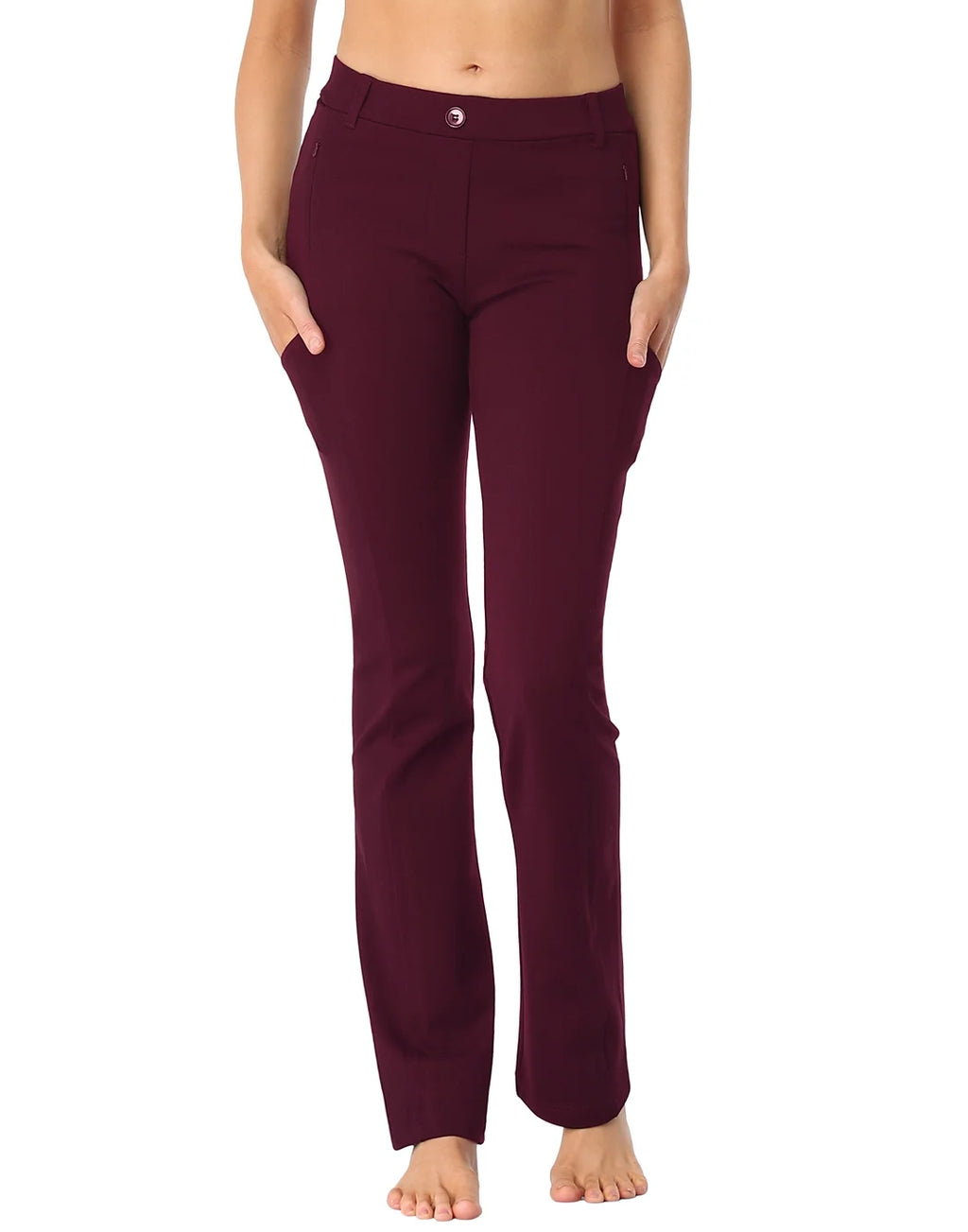 Burgundy Straight Leg Yoga Dress Pants with 8 Pockets - XL Long P19068