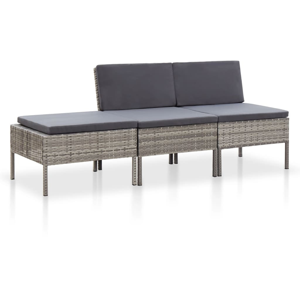3 Piece Outdoor Sectional Sofa Set with Cushions Poly Rattan Steel Frame O213964