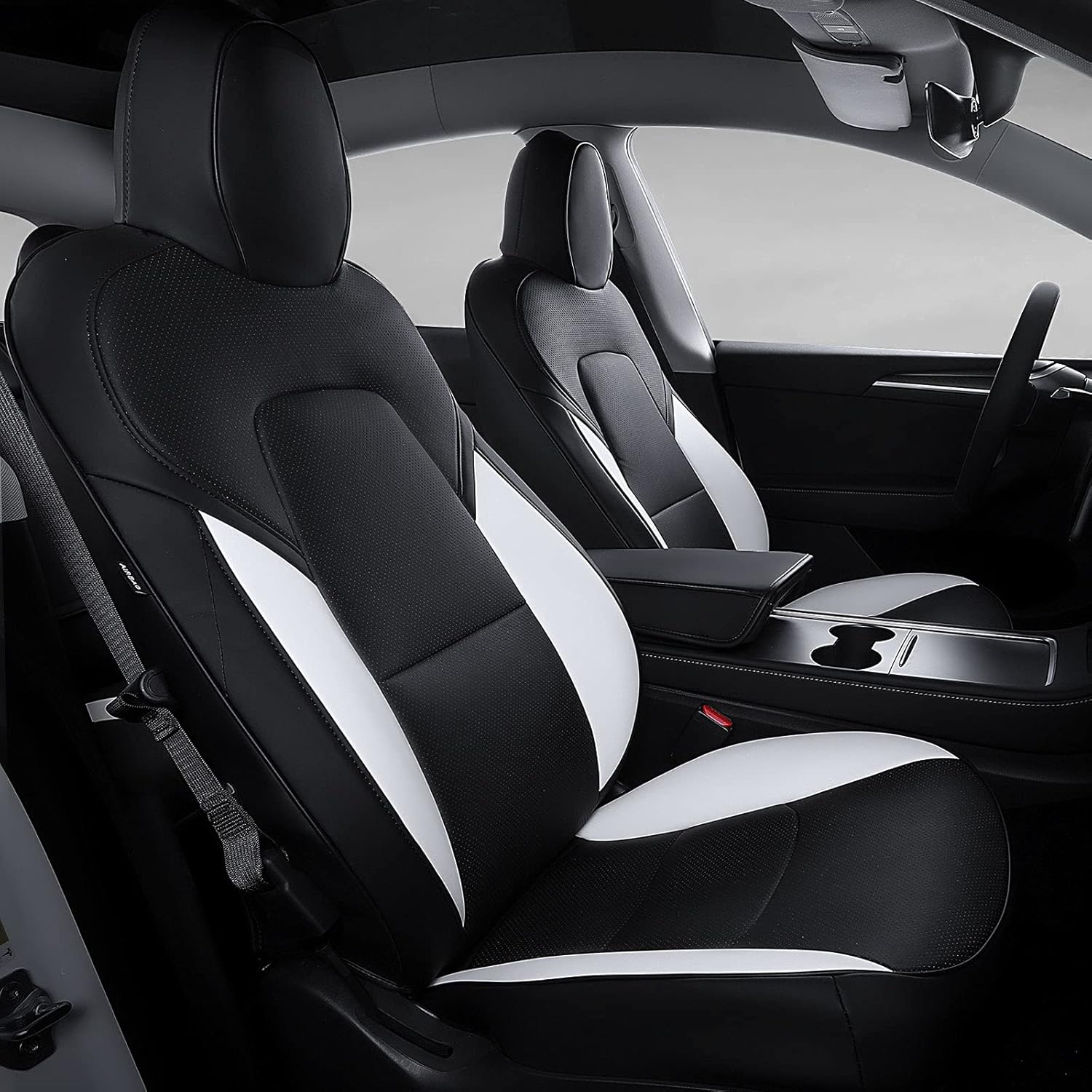 White PU Leather Car Seat Cover for Tesla Model Y 2020 2021 Y24047
