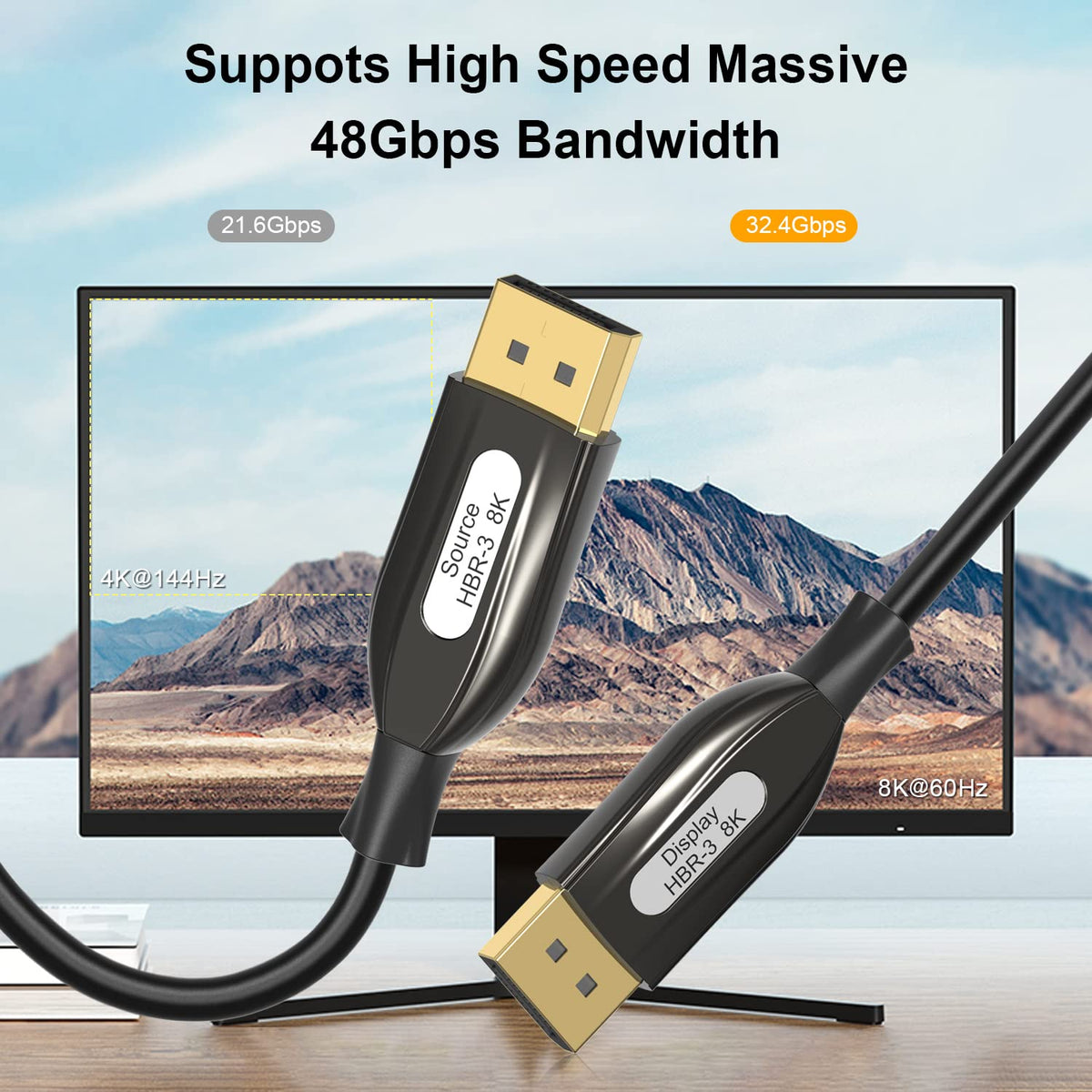 8K Fiber Optic DisplayPort Cable 50ft/15m, Braided K331557