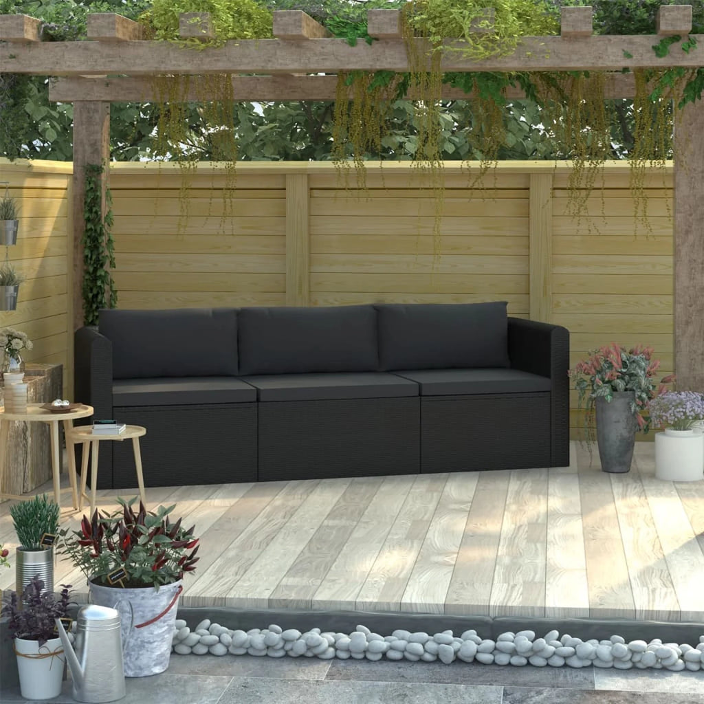 3 Piece Black Poly Rattan Outdoor Sofa Set D845282