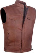 Brown Leather Motorcycle Vest C65511