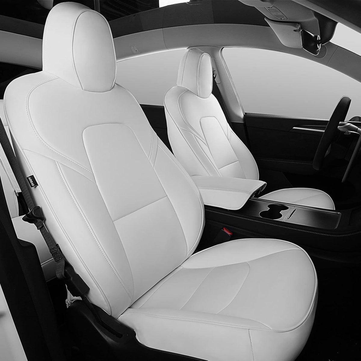 White PU Leather Car Seat Cover for Tesla Model Y 2020 2021 Y24047