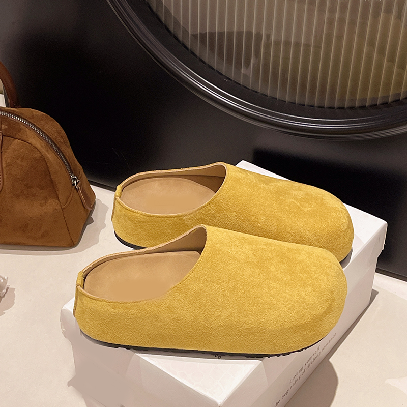 Retro-Chic Platform Suede Backless Slippers with Hidden Height-Increasing Feature
