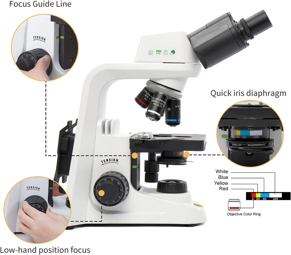 Professional Lab Compound Microscope, 40X-2500X Magnification, Binocular Head Q63299
