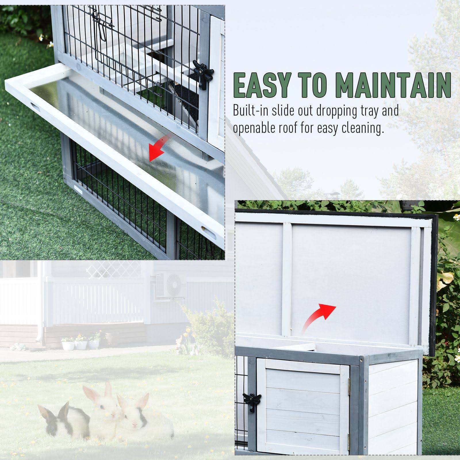 2-Tier Wooden Rabbit Hutch with Cage P95336