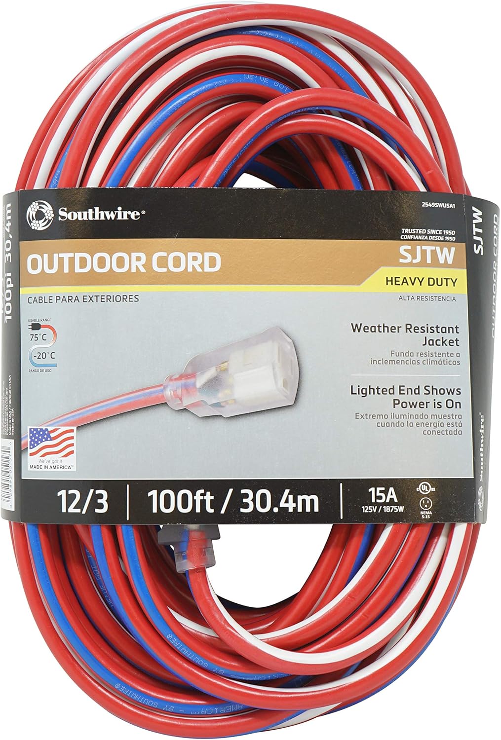 12/3 100-Feet Water Resistant Extension Cord F345982