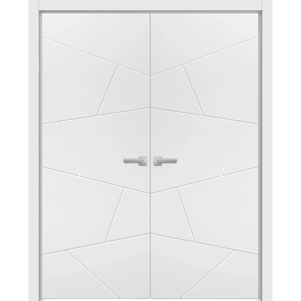 Solid French Double Doors 36 x 80 inches Painted White Wood Solid Panel Frame Trims F1931