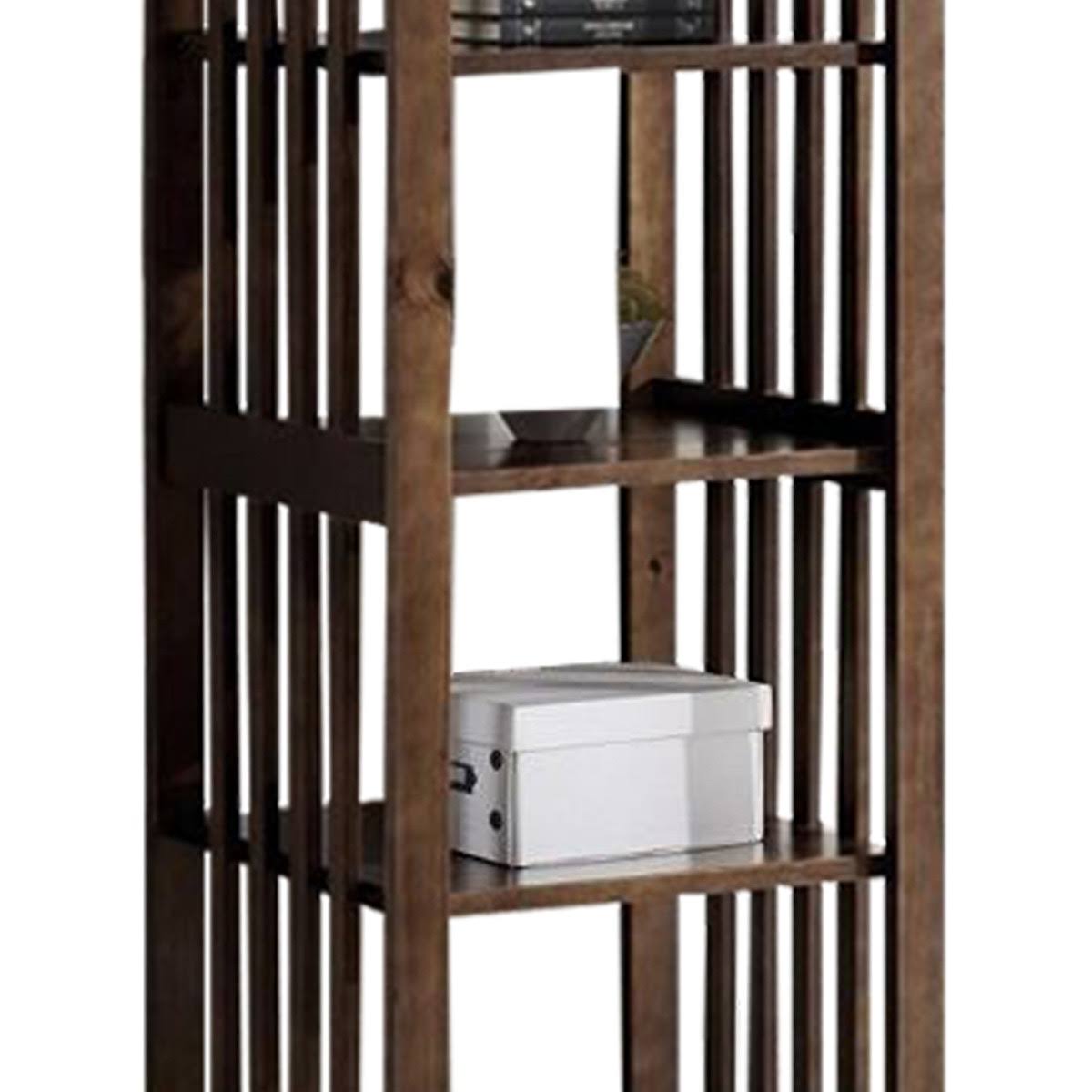 4 Tier Wooden Frame Bookcase with Slatted Side Panels, Brown K227963
