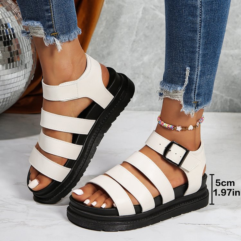 Women's Platform Open-Toe Beach Sandals with Simple Four-Strap Design