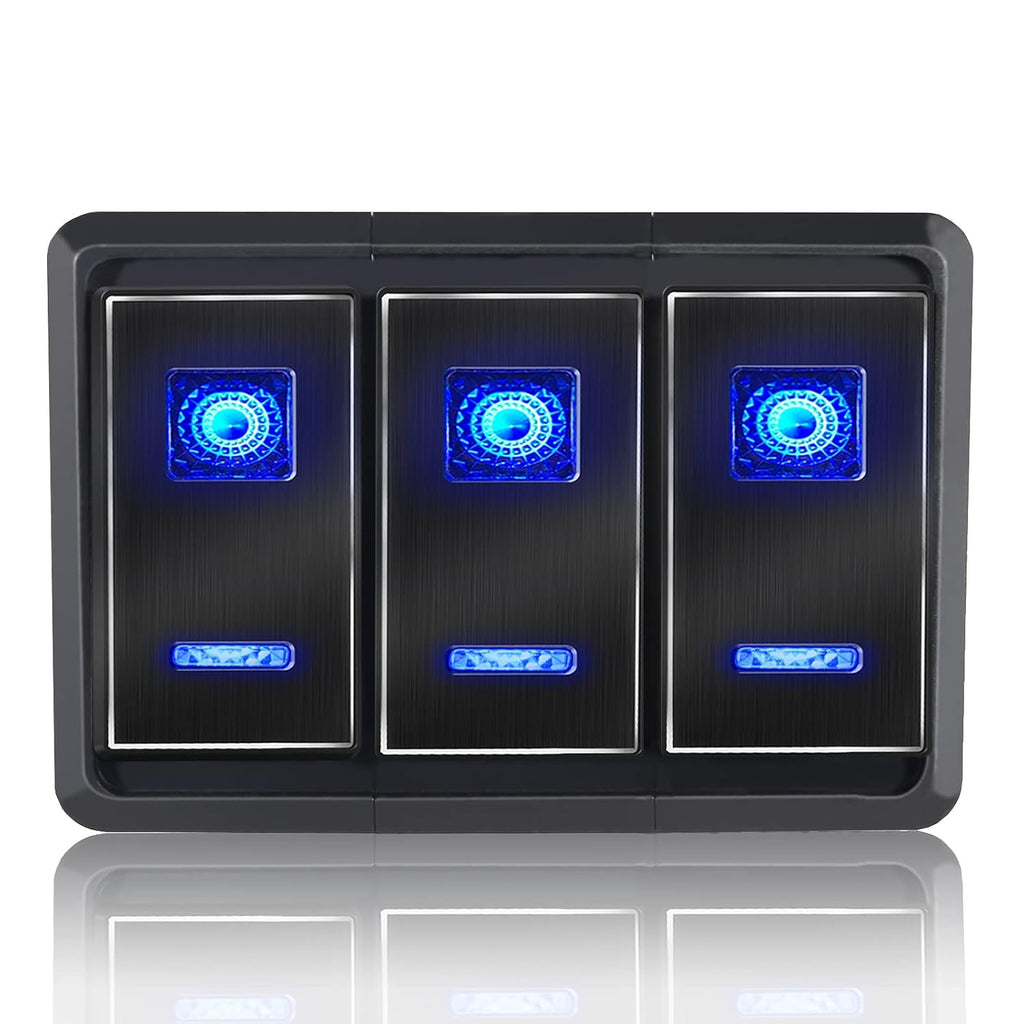 5P On/Off Blue LED Light 4 Gang Aluminum Switch Panel L468