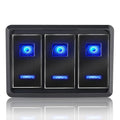 5P On/Off Blue LED Light 4 Gang Aluminum Switch Panel L468