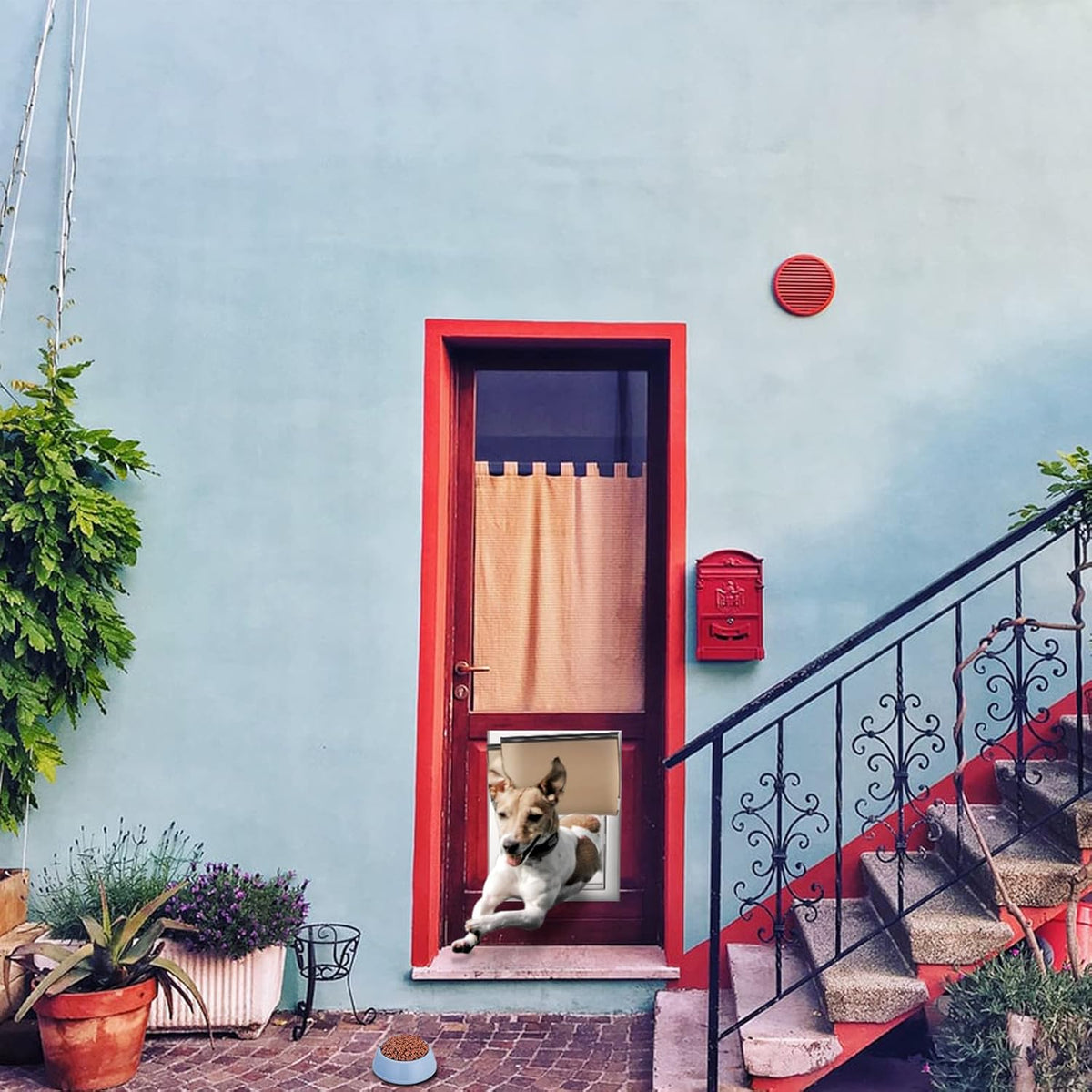 Dog Door with Slide-in Lock Panel and Magnetic Double Flaps, Aluminum Frame Pet Door (Medium) J832