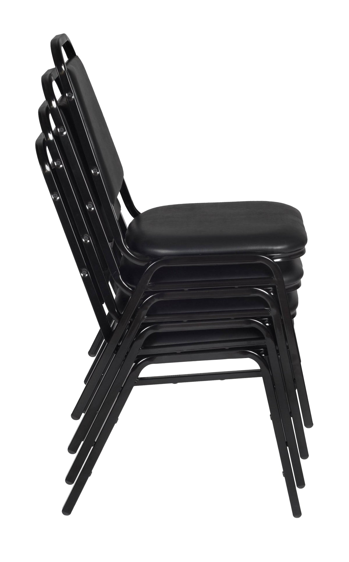 Mocha Walnut Round Breakroom Table and 4 Black Stack Chairs S542720