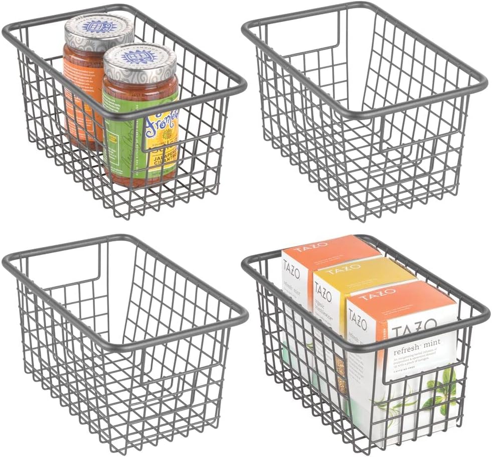 Bronze Metal Wire Storage Organizer Bin Basket with Handles, 4 Pack Q857