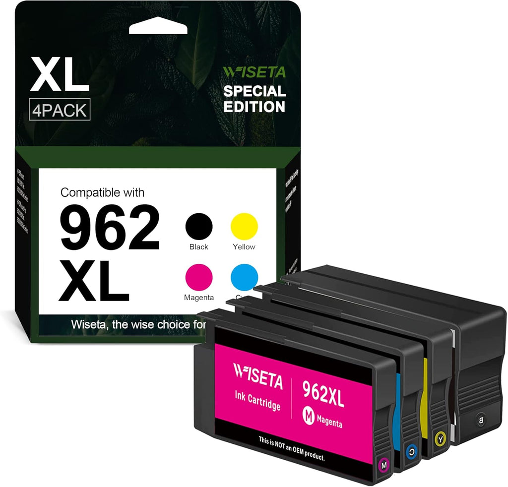 HP 962 962XL Black and C/M/Y Ink Cartridge 4-Pack Remanufactured for OfficeJet Pro 9010 Series I62899